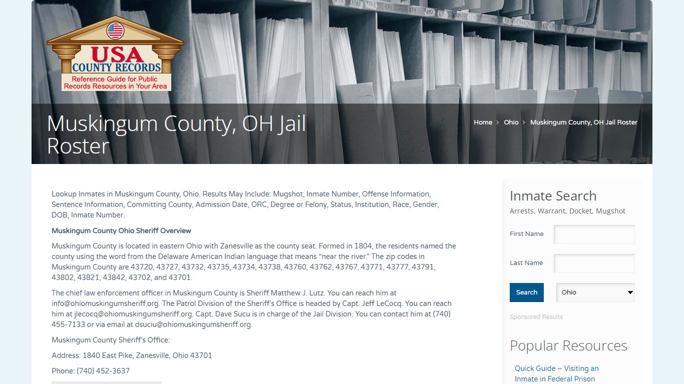 Muskingum County, OH Jail Roster | Name Search