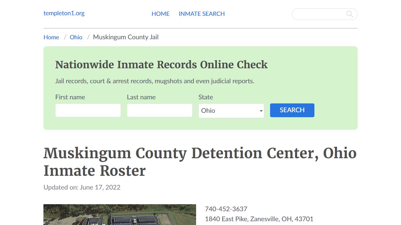 Muskingum County Detention Center, Ohio Inmate Booking